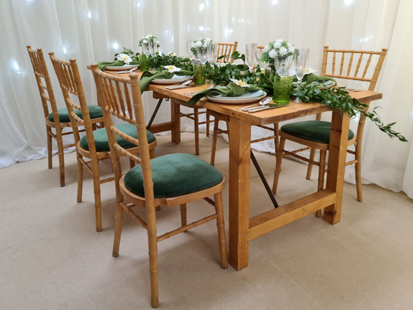 Natural Wood Chivari with 11 x seat pad options available
