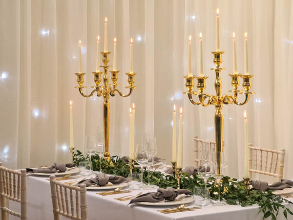 Gold Candle Holder (5 arm) & Gold Candle Sticks