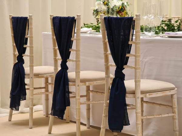 Navy Blue Chair Drapes