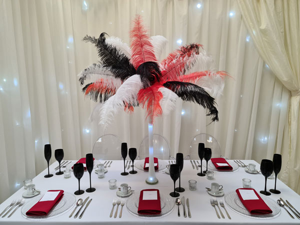 Black, Red  & White Lit Feather Plume