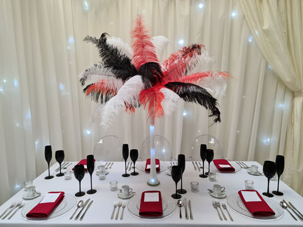 Black, Red & White Lit Feather Plume Black, Red & White Lit Feather Plume